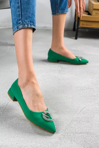 Sorevas Green Satin Front Stone Ежедневна употреба Дамски балетки