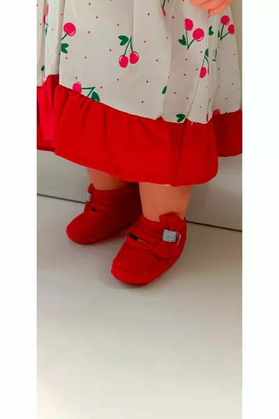 روبي باربي اللون الأحمر الطفل باندانا والأحذية 0-6 أشهر لطيف لطيف مريح لينة وحيد