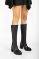 Rena Heeled Back Stretch Leather Boots Black