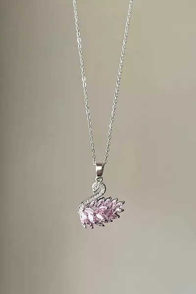 Collana Cigno Pietra Rosa Acciaio