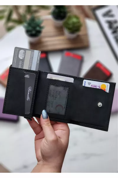 Faux Cuir Homme Mécanisme Vegen Cuir Porte-cartes Portefeuille Portefeuille Crazy Black