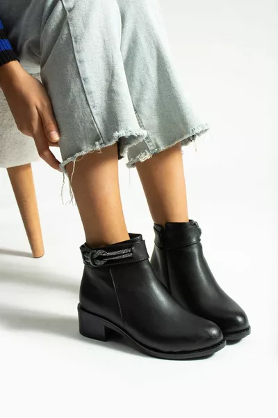 DAMES ZIPPERED SIDE TWIST STONE DETAILED SKIN CASUAL BOOTS BOOT SHOES VOOR DAMES