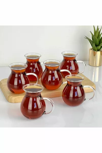 6 Pcs Arbitrary Ala Borosilicate Tea Cup With Glass Handle, Fire Contact Tea Cup Cup