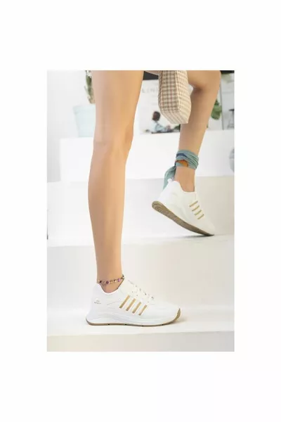 Infinite Kadın Erkek Günlük Genç Sneaker, Ortopedikyürüyüş Ayakkabısı Beyaz Gold