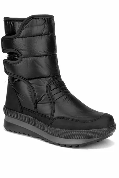 Black Unisex Thermal Fur Non-Slip Sole Women - Men - Kids Snow Boots