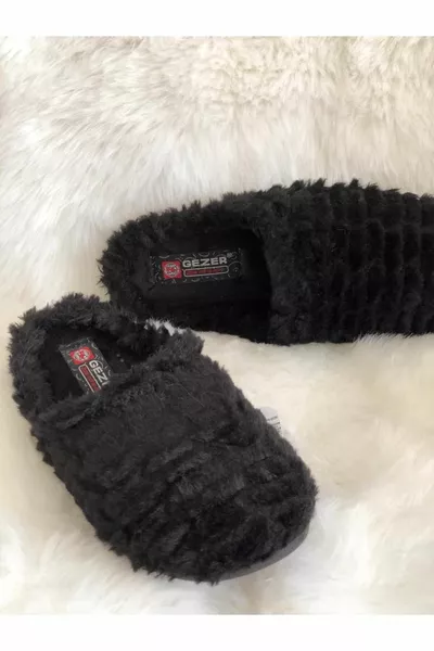 Pantofole da interno nere invernali da donna in peluche