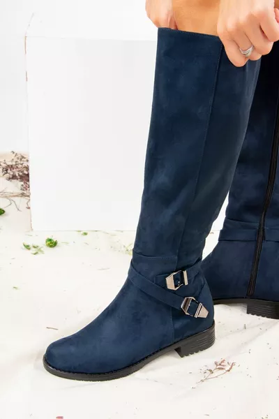 Stivali da donna in pelle scamosciata blu navy 