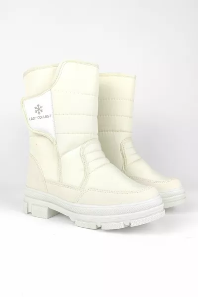 أحذية ثلجية نسائية باللون البيج مع نعل حراري مضاد للانزلاق من الفيلكرو في السجل