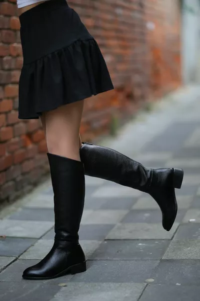 LISSABON Echt lederen laarzen met ritssluiting aan de achterkant