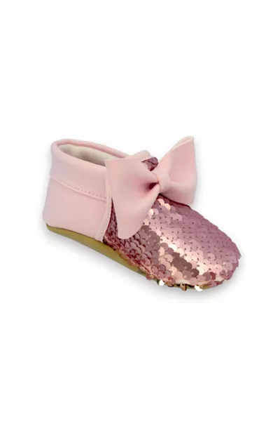 Черен златен лък с пайети Мокасини за бебешки момичета