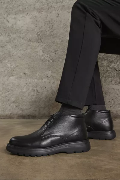, Bottes en cuir véritable pour hommes  noir