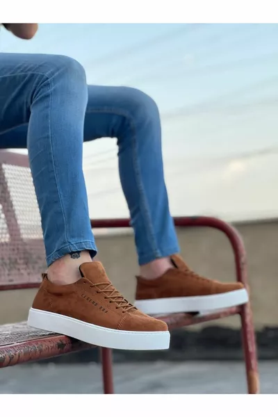 Кафява велурена бяла дантела класически мъжки маратонки 