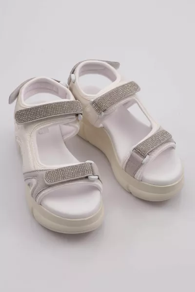 y Женские босоножки на толстой подошве с серебристыми камнями и Velcro