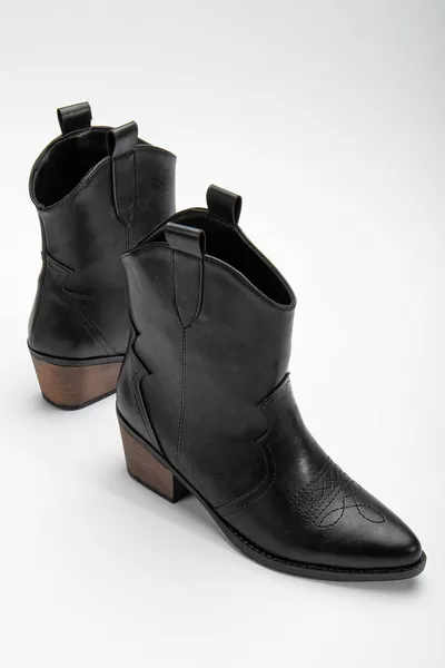 Western-Cowboystiefel aus schwarzem mattem Leder