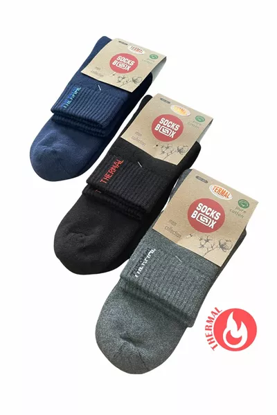 جوارب محارة شتوية متوسطة غير ملحومة حرارية / 3 أزواج / أسود - كحلي مدخن