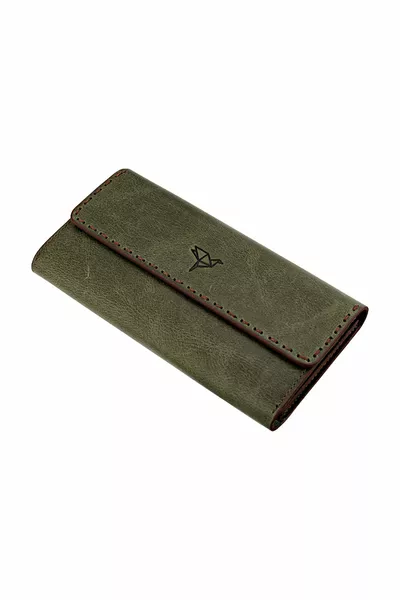 Pavia Vintage en cuir Saddle Stitched Green Portfolio Portefeuille pour femme