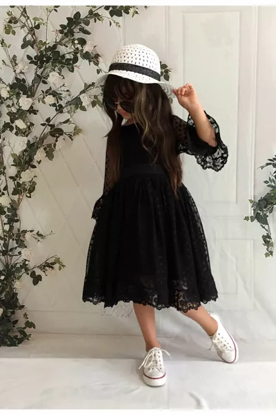 Zwarte hoed voor meisjes Guipure, prinses modeljurk