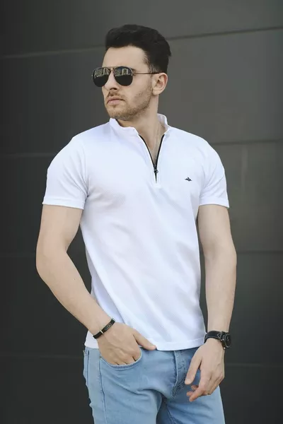 Roderick Judge Collar Honeycomb Stoff Half Zipper Herren T-Shirt