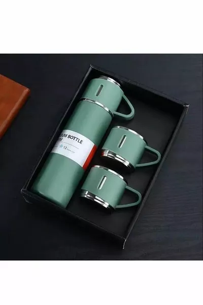 طقم ترمس فراغ 3 كوب من الستانلس ستيل  مل ، ترمس للحفاظ على الحرارة حتى  ساعة