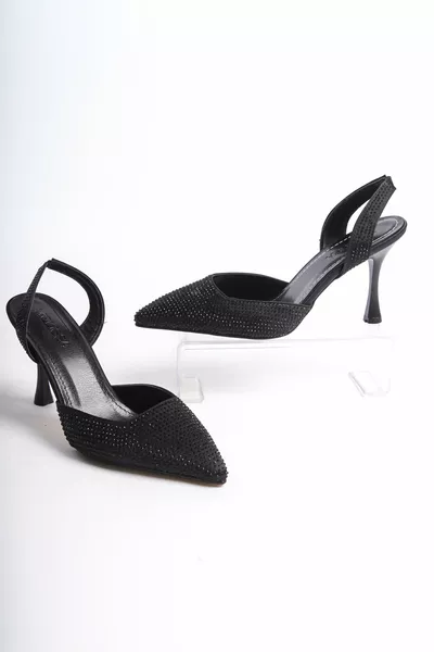 Scarpe da sera da sera con tacco sottile in raso nero 