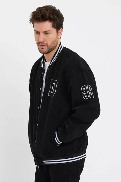 Casual straatmode voor heren Casual oversized zwart denim universiteitsjack