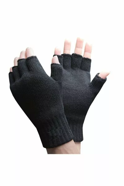 قفازات نصف إصبع بدون أصابع (للجنسين) أسود