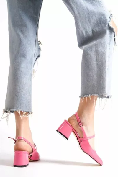 Fabri Cuir verni rose - talon de 5cm d’épaisseur Talons larges