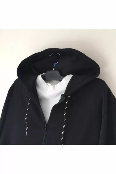 Cardigan sweat-shirt à capuche zippé noir unisexe