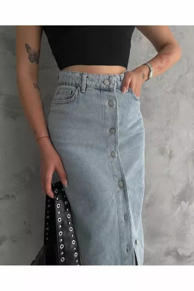 Gonna di jeans jeans completa con bottoni da donna