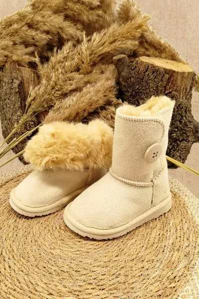 أحذية الفراء داخل أحذية الأطفال أحذية من جلد الغزال