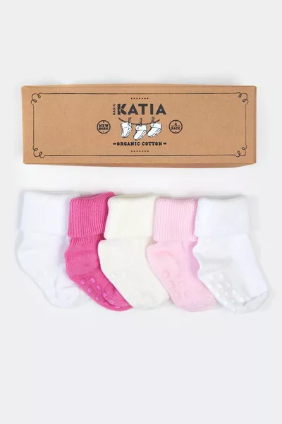 5 Pack Newborn Organic Baby Socks Pink/white