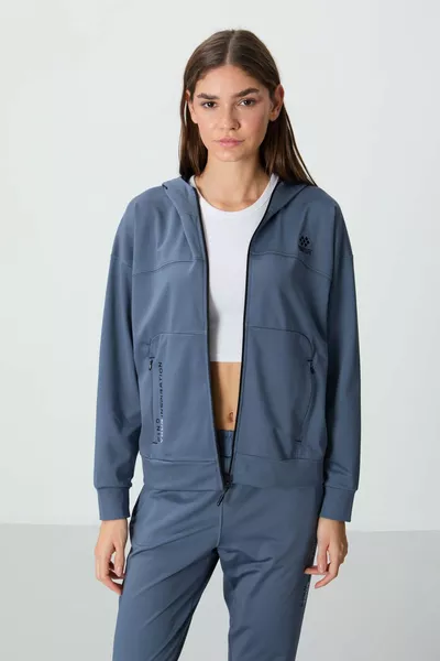 Set di tute da donna con tasca nascosta con cappuccio Petroleum Detailed Standard Fit - 