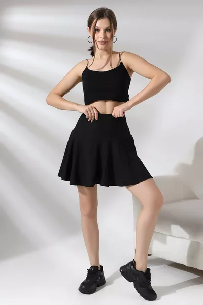 نسيج هزلي الجانب بسحاب السراويل تنورة أسود