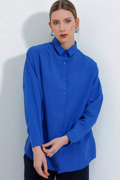  Oversize Long Basic Shirt - B.blue