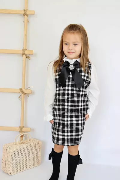 Robe de Noël à manches longues en tweed noir Vanessa pour fille
