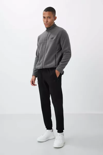 Schwarze Reißverschlusstasche Standard Fit Jogger Herren Trainingsanzug Unterteil - 