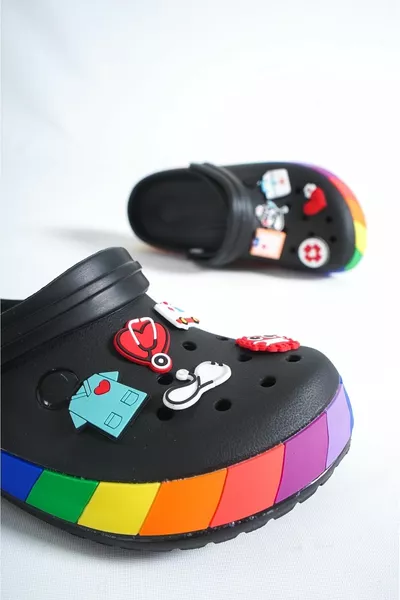 Samesa Accessorio Nero Arcobaleno Zoccoli Sabo Dottore Infermiera Ospedale Eva Summer Beach - Pantofole Casual
