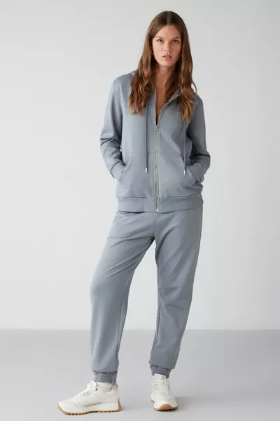 Marıtza Damen Regular Muster Taille und Bein Elastische Blaue Jogginghose mit Fleece-Innenseite