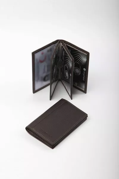 جلد طبيعي حامل بطاقات رجالي لون T