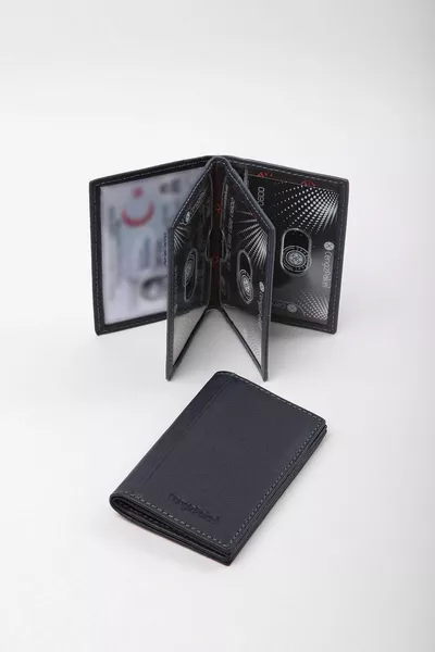 جلد طبيعي حامل بطاقة رجالي كحلي T