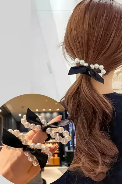 Boucle en caoutchouc 2 pièces Pearl Bow pour femme