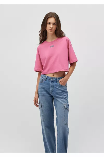Logo Bedruckt Rosa Crop T-Shirt Crop / Kurzer Schnitt 