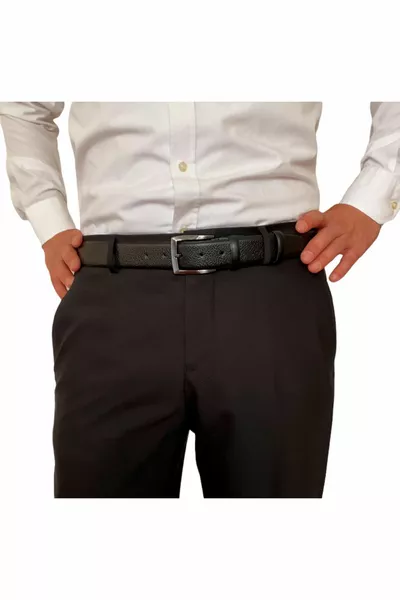 % Genuine Quality Leather, Black Classic, Fabric Pantuser Belt 3.5 cm=