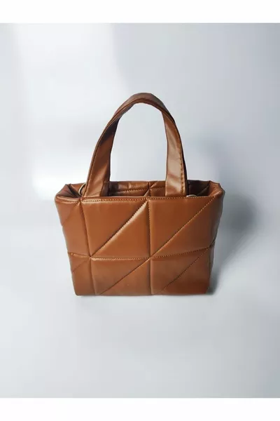 Кафяви дами ватирани релефни буф надуваема неаполитанска чанта за ръка и рамо с презрамка