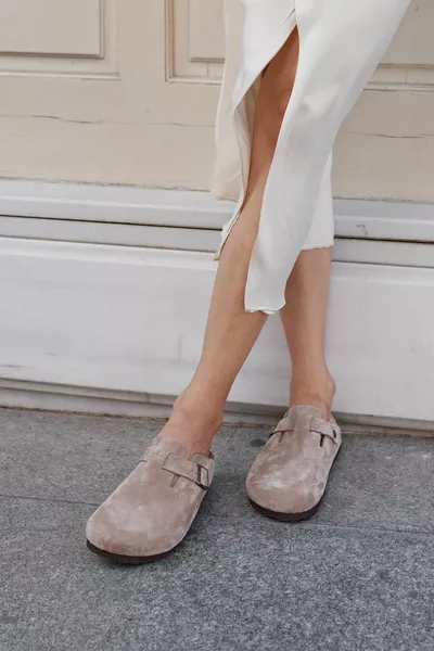 Oslo Vera Pelle Sughero Suola Pelle Scamosciata Tortora Pantofole Anatomiche