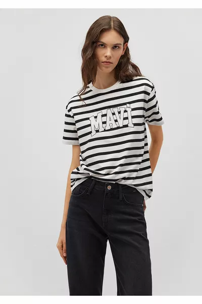 Logo Bedruckt Schwarz Gestreiftes T-Shirt Regular Fit / Regular Cut 