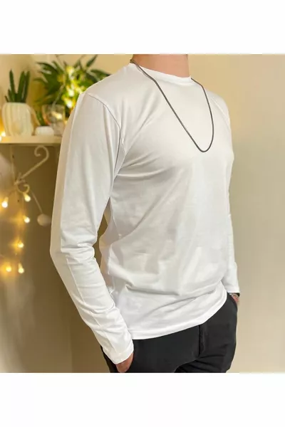Men's Slim Fit Slim Fit Crew Neck Long Sleeve Cotton T-Shirt White