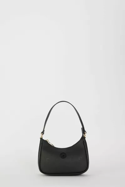 Zwarte schoudertas voor dames met print 