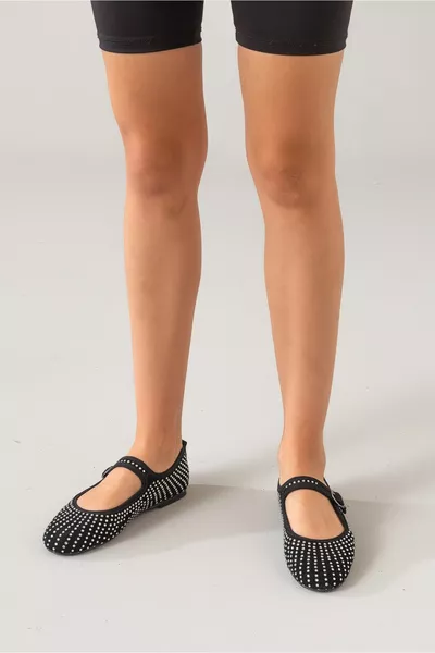 Biona المرأة الجلود حجر الباليه الشقق من جلد الغزال الأسود