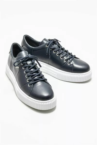 Navy Blue Leather Men's Sneakers